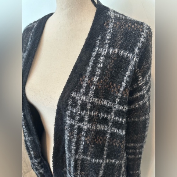 🎄Joan Vass New York Fluffy Sweater Cardigan Black Long Pockets SZ  S - Picture 2 of 6